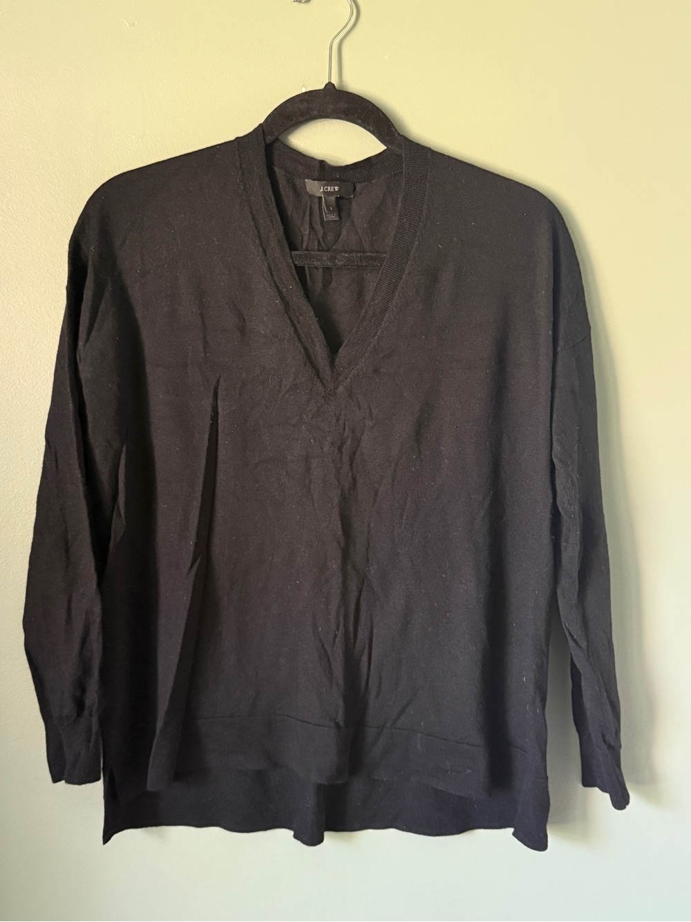 J. Crew - V-Neck Merino Wool Boyfriend Sweater - Black - Size S